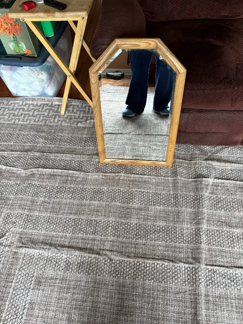 Wall mirror with wood frame